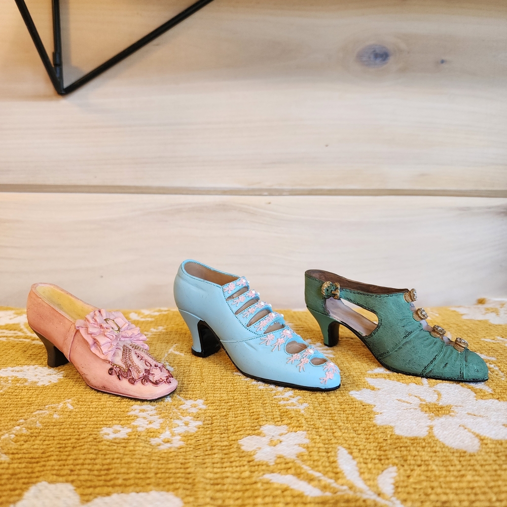 Vintage Miniature Victorian Shoe Set Of 3